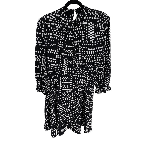 Karl Lagerfeld Dresses & Skirts - Karl Lagerfeld Paris Black White Polka Dot Tie Neck Dress Lined Size 12